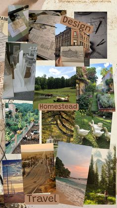 a collage of photos with the words travel written on them and images of houses