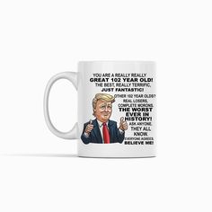 102nd Birthday Gift Donald Trump Birthday Mug, President Trump Thumbs Up Merch Best Friend 102nd Birthday Mug, 102 Year Old Birthday Present