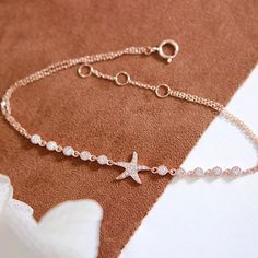 Natural Diamond Bracelet Starfish 18K Solid Gold Bracelet Sea Star Diamond Bracelet Minimalist Jewellery Double Chain Bracelet for Women 75th Wedding Anniversary, Chain Bracelet For Women, Double Chain Bracelet, Minimalist Jewellery, Solid Gold Bracelet, Bracelet Minimalist, Gold Armband, Gold Bracelets, Sea Star