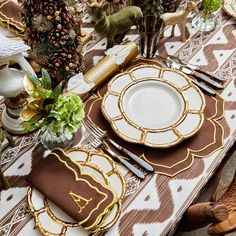 Chocolate Brown Ikat Tablecloth Ikat Tablecloth, Brown Placemats, Bamboo Border, Gold Placemats, Bamboo Cutlery, Brown Border