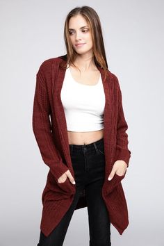 This long, knit cardigan will keep you cozy and stylish all season long. Whether you're lounging at home or have plans to head out, this is your go-to layering piece for effortless style and unparalleled comfort. Stay warm, stay chicModel is wearing a Small. Model Specs, Height: 5'9", Bust: 35B, Waist: 24", Hips: 34"Fabric Contents: 65% Acrylic, 35% Polyester, Stretch fabric, Non-sheer fabricCare Instructions: Machine wash cold, gentle cycle, tumble dry low. Size Measurement (inch): S: 22.5 (Bus China Style, Cardigan With Pockets, Wrap Jacket, Boutique Fashion, Poncho Sweater, Shoes With Jeans, Open Front Cardigan, China Fashion, Sheer Fabrics