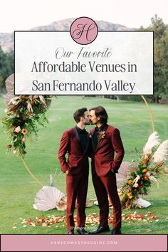 two men in red suits standing next to each other with the words our favorite affordable venues in san francisco valley