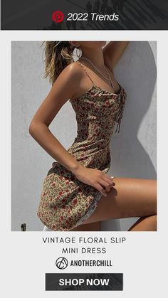 VINTAGE FLORAL SLIP MINI DRESS Casual Camisole Mini Dress With Straps, Casual Stretch Camisole Mini Dress, Casual Fitted Camisole Mini Dress, Fitted Camisole Mini Dress Casual Style, Casual Fitted Cami Mini Dress, Red Camisole Mini Dress For Summer, Spring Summer Aesthetic, Dainty Fashion, Slip Mini Dress