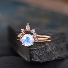 Gold Bridal Sets, Celebs Outfits, Marquise Bridal, Engagement Ring Sets, Moonstone Engagement Ring Set, Wedding Women, Moonstone Engagement, Rose Gold Bridal, Moonstone Engagement Ring