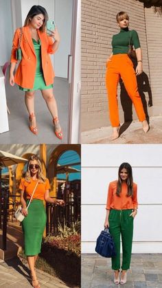 Outfit Con Verde, Colour Blocking Fashion, Green Outfits, Colour Combinations Fashion, Color Blocking Outfits, Color Combinations For Clothes, Color Trends Fashion, Orange Outfit