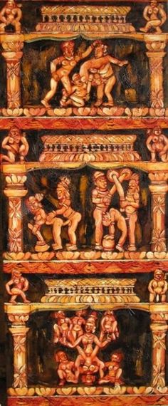 an intricately carved wooden panel with figures on it