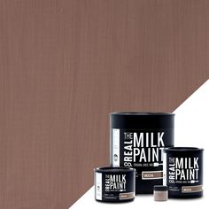 three cans of milk paint on a white and brown background with the same color scheme