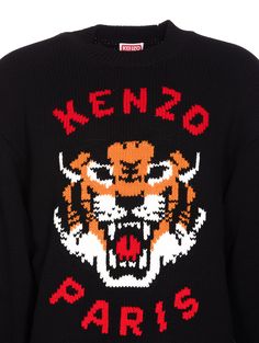 Kenzo black sweater, frontal embroidered Kenzo Lucky Tiger logo, crewneck, long sleeves Composition: 73% Cotton, 25% Nylon, 2% Wool | Kenzo Men's Lucky Tiger Sweater in Black | SS24 Black Long Sleeve Sweater With Logo Detail, Black Long Sleeve Sweater With Logo, Winter Logo Long Sleeve Sweatshirt, Logo Crew Neck Winter Sweatshirt, Winter Logo Crew Neck Sweatshirt, Fall Long Sleeve Sweater With Logo Detail, Black Logo Sweater For Fall, Casual Black Sweater With Logo, Black Crew Neck Sweater With Embroidered Logo