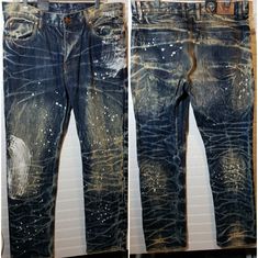 For Your Consideration Is A Pair Of D-Lux Denim Brand Factory Distressed And Painted Jeans In Size 36 X 32. They Are New With Tags. Distressed Dark Wash Denim Jeans, Dark Wash Distressed Denim Jeans, Distressed Dark Wash Rigid Denim Bottoms, Distressed Acid Wash Denim Bottoms, Distressed Denim Blue Recycled Denim Bottoms, Acid Wash Distressed Denim Bottoms, Dark Wash Distressed Recycled Denim Bottoms, Distressed Dark Wash Recycled Denim Bottoms, Dark Wash Distressed Bottoms In Recycled Denim