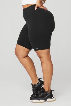 Meet the ultimate short for practice and pavement: the High-Waist Biker Short, made in our signature lifting, sculpting Airbrush fabric, with a high waist, moisture-wicking technology and 4-way stretch that moves with you. Equal parts forward and functional. Wear with a fave bra layered under a cute cropped hoodie or pair with an Alo statement tee. Sculpts, lifts & smooths! On-trend high waist Designed & uniquely fit to flatter every size Wear-tested by our in-house team for the perfect fit Alo Yoga Athletic Shorts With Built-in Shorts For Workout, Black Bottoms With Built-in Shorts For Pilates, Alo Yoga Athleisure Bottoms With Built-in Shorts, Alo Yoga Stretch Bottoms With Built-in Shorts, High Waist Black Biker Shorts For Training, Black High Waist Biker Shorts For Training, Alo Yoga Functional Elastane Activewear, Alo Yoga Gym Activewear, Alo Yoga Functional Activewear