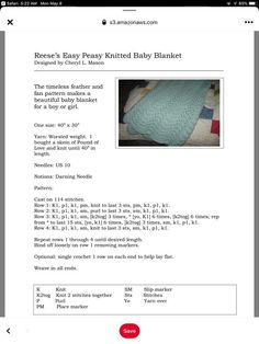 the screen shot shows an email message for a baby blanket