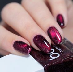 Burgundy Magnetic Nails, Nails For Magenta Dress, Magenta Cat Eye Nails, Dark Magenta Nails, Dark Berry Nails, Red Magnetic Nails, Purple Red Nails, Purple And Red Nails, Berry Red Nails