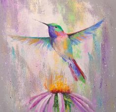 An adorable hummingbird in flight above a purple daisy. Created by OLHADARCHUK ART Humming Bird Painting Acrylics, Bird Movement, Flying Hummingbird, Pastel Winter, Bird Painting Acrylic, Gaming Graphics, Hummingbird Painting, Hummingbird Pictures, Flower Artists