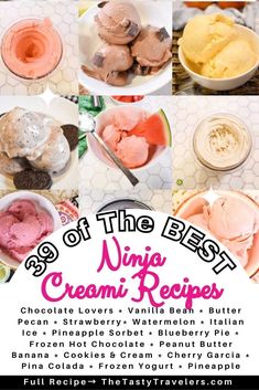 an advertisement for the ice cream recipe with pictures of different types of ice creams