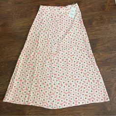 Mango Pink Maxi Skirt With White & Brown Flowers. Size M. Never Worn W/ Tags! White Floral Print Long Skirt, White Maxi Skirt For Spring Vacation, White Maxi Skirt For Vacation In Spring, White Midi Skirt For Vacation, White Summer Midi Skirt, White Flowy Maxi Skirt With Floral Print, White Floral Print Skirt For Day Out, Casual White Maxi Skirt For Beach, White Summer Cotton Maxi Skirt