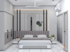 a modern bedroom with white walls and flooring