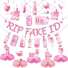 pink party decorations with the words rip fake do on it and lots of other items