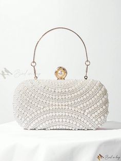 Bird in Bag - Ornate Pearl Embellished Evening Bag, Exuding Elegance, European And American Design, Exquisite Clutch Purse For Sophisticated Dinners And Formal Events Anti Theft Bag, Pearl Decor, Trendy Handbags, Formal Dresses For Women, Silver Dress, Satin Material, Bird In Bag, American Design, Square Bag