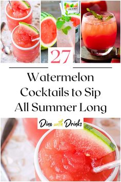 Collage of 4 watermelon cocktails. Watermelon Summer Drinks, Watermelon Cocktail Recipes, Watermelon Cocktails, Watermelon Cocktail, Watermelon Mojito, Watermelon Drink, Summer Cocktail Party, Cocktail Party Food, Best Tequila