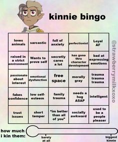 an image of a cartoon character's face with the words kinnie bingo on it