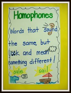 a sign that says homophones words that sound the same but look and mean something different