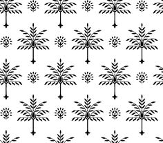 an abstract black and white pattern on a white background that looks like a tree with leaves