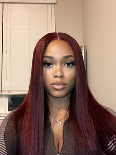 Red Hair Black Women, Red Burgundy Hair Color, Puffy Hair, Cherry Red Hair, Shades Of Red Hair, Hair Black Women, Cute Hair Colors, Dark Red Hair