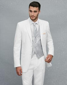 Jos. A. Bank Peak Lapel White Tuxedo Wedding Tuxedos + Suit photo White And Silver Prom Suit, Silver Prom Suits, Black Suit Wedding, Mens Wearhouse