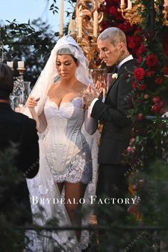 Kourtney kardashian Lace Satin Corset Short Bodycon Wedding Dress Kourtney Kardashian Wedding, Corset Wedding Dress Vintage, Short Bride Dresses, Bodycon Wedding Dress, Kardashian Wedding, Short Bridal Gown, Vegas Bride, Wedding Dress Vintage, Celebrity Wedding Dresses