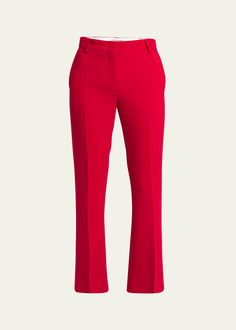 Find VALENTINO Fla Suiting Trousers on Editorialist. Valentino Garavani suiting trousers Full length High rise Flare legs Side slip pockets; back welt pockets Tab/zip fly; belt loops Silk Made in Italy Formal Red Bottoms With Welt Pockets, Red Formal Bottoms With Welt Pockets, Classic Tailored Red Pants, Tailored Classic Red Pants, Tailored Red Dress Pants For Formal Occasions, Red Elegant Formal Dress Pants, Elegant Red Formal Dress Pants, Elegant Red Business Pants, Elegant Tailored Red Dress Pants