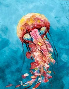 a painting of a jellyfish floating in the ocean