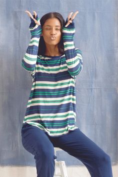 Mix & Match Pieces To Create Your Perfect Set. Ultra-soft relaxed long sleeve top with raglan style sleeves. Made in Canada. Ultra soft & breathable 93% Viscose from Bamboo / 7% Spandex. XS (0-2), S (0/2-4/6), M (6-8/10), L (10-12/14), XL (14-16/18), XXL (18-20/22). Machine washable & dryer friendly. Fabric patterns designed by and exclusive to This Is J. Blue Long Sleeve Tops With Vertical Stripes, Long Sleeve Sports Tops With Contrast Stripes, Striped Long Sleeve Sleepwear In Relaxed Fit, Striped Long Sleeve Stretch T-shirt, Long Sleeve Cotton T-shirt With Horizontal Stripes, Fabric Patterns Design, Mens Loungewear, Maternity Shops, Loungewear Sets