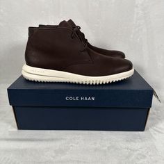 Cole Haan Grand+ Chukka Men Boots C36933 Nubuck Dark Brown Size 8 Nwb Casual Moc Toe Boots With Branded Insole, Casual Low-top Boots With Suede Lining, Suede Moc Toe Sneakers For Walking, Casual Workwear Boots With Contrast Sole, Leather Moc Toe Sneakers For Work, Ankle-high Suede Walking Sneakers, Ankle-high Suede Sneakers For Walking, Low-top Leather Boots With Suede Lining, Ankle-high Suede Sneakers With Stitched Sole