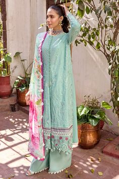 Motifz 4047 Gisella Nayab Premium Lawn Original brand suit fabric and photography lite diffrance in actual print. Blue Kameez, Eid Dress, Dress Event, Lawn Design, Eid Dresses, Embroidery Threads, Designer Dresses Casual, Pakistani Designers, Suit Fabric