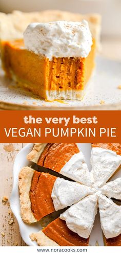 the very best vegan pumpkin pie with whipped cream on top