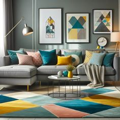 a living room filled with furniture and colorful rugs