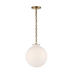 a white light hanging from a brass chain