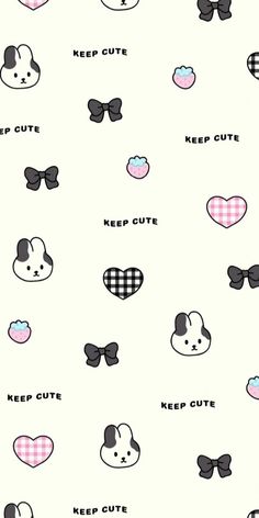 an image of many different cartoon characters on a white background with words that say keep cute and keep cute