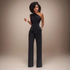 Olivia Mark - Classic One-Piece Jumpsuit with Off-Shoulder Design and Wide-Leg Pants for Casual Wear Fitted One-shoulder Jumpsuits And Rompers For Work, One-shoulder Fitted Jumpsuit For Work, Black Stretch Off-shoulder Jumpsuits And Rompers, Black One-shoulder Jumpsuits And Rompers For Formal Events, Black One-shoulder Jumpsuit For Formal Occasions, Black Fitted Off-shoulder Strapless Jumpsuit, Fitted Off-shoulder Jumpsuit For Workwear, Fitted Off-shoulder Black Romper, Black Strapless Jumpsuit For Evening