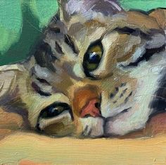 an oil painting of a cat laying down