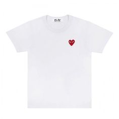 [Comme Des Carons Play] Classic Heart T Shirt. Nwot Unisex White Heart Print Top For Streetwear, Casual White Top With Heart Patch, White Casual Top With Heart Patch, White Crew Neck Shirt With Heart Graphic, White Crew Neck Top With Heart Patch, White Cotton Top With Heart Patch, White Short Sleeve Shirt With Heart Print, White Heart-shaped Letter Print Shirt, Basic White T-shirt With Heart Graphic