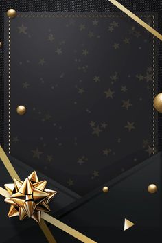 a black background with gold stars and ribbons