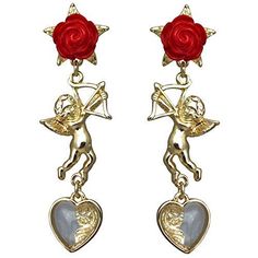 Heart Jewelry Dangle Earrings Greek Love, Romance Fashion, Valentine Cupid, Hearts And Roses, Costume Earrings, Couture Jewelry, Dangle Charms, Gold Earrings Dangle, Gorgeous Gift