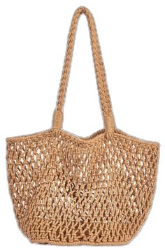 Casual Beige Braided Beach Bag, Trendy Natural Braided Shoulder Bag, Casual Open Weave Natural Color Shoulder Bag, Casual Natural Shoulder Bag With Open Weave, Brown Braided Bags For Beach Season, Casual Woven Crochet Bag For Vacation, Casual Natural Color Braided Shoulder Bag, Casual Natural Braided Shoulder Bag, Casual Brown Braided Beach Bag