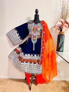 Long Sleeve Blue Dress For Festivals, Blue Long Sleeve Dress For Festivals, Traditional Long Sleeve Orange Dress, Traditional Orange Long Sleeve Dress, Orange Embroidered Dresses For Festivals, Orange Embroidered Dress For Festivals, Orange Embroidered Festival Dress, Afghan Dresses Modern, Dress Afghani