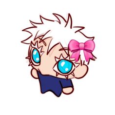 an anime character with big blue eyes and a pink bow