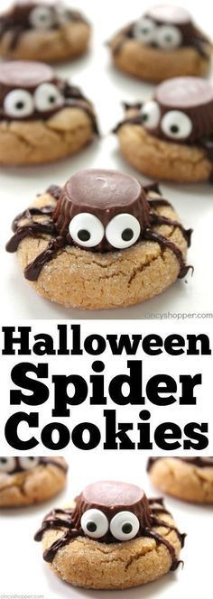 halloween spider cookies with googly eyes on them