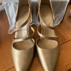 Ordered For A Wedding In Various Sizes And Colors And Can’t Return. Brand New In Box Leather Upper 8 Wide Super Comfortable Heel Height: 3.25” There Is Also An 9w In Black Listed. Check My Profile For Listing.- All Nwt Gold Heels For Spring Wedding Guest, Gold Heels For Wedding Guest In Spring, Elegant Gold Wedding Shoes For Spring, Chic Gold Heels For Wedding Guests, Chic Gold Wedding Shoes For Guests, Gold Heels For Wedding Guest, Gold Wedding Shoes For Spring Formal Occasion, Gold Wedding Shoes For Spring Formal, Gold Wedding Guest Shoes For Spring