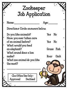 a zookeeper job application with a monkey holding a banana