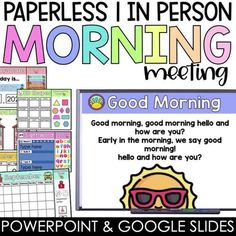 a poster with the words good morning on it and an image of a computer screen